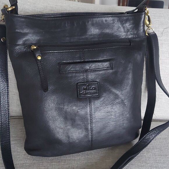 Black Milo Leather Crossbody Bag with Grey Leather Floral Appliques - Picture 3 of 8